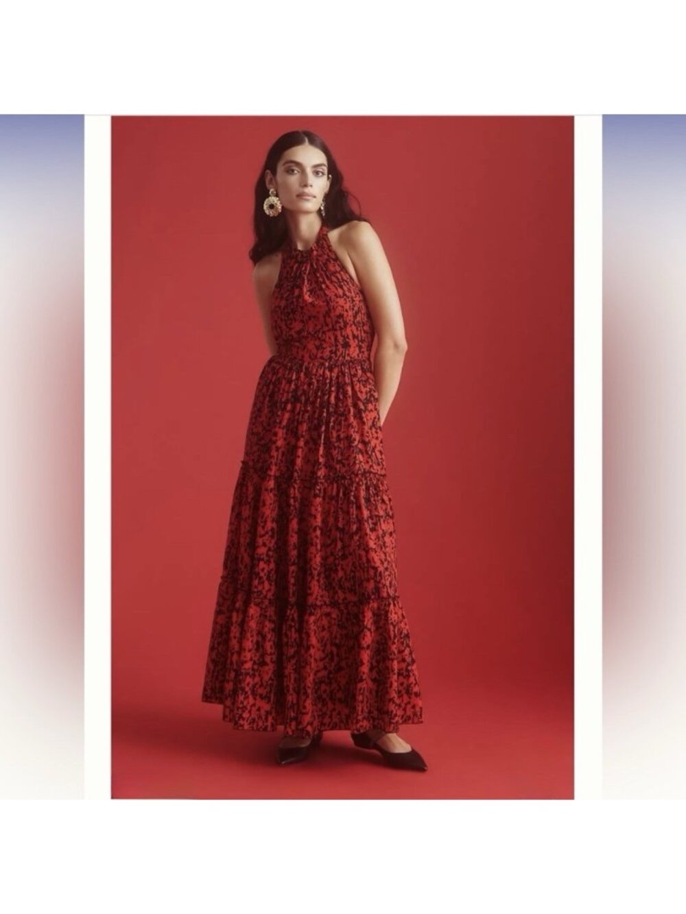 Anthropologie Payal Jain Tiered Shoulder-Tie Dress Maxi Halter Neck